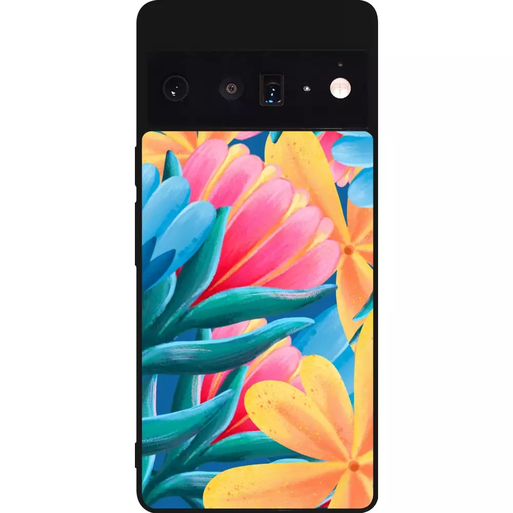 Coque Google Pixel 6 Pro - Silicone rigide noir Spring 23 colorful flowers