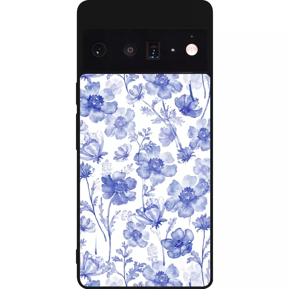 Coque Google Pixel 6 Pro - Silicone rigide noir Spring 23 watercolor blue flowers