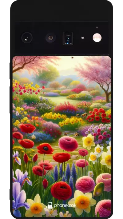 Coque Google Pixel 6 Pro - Silicone rigide noir Spring 25 Bouquet printemps
