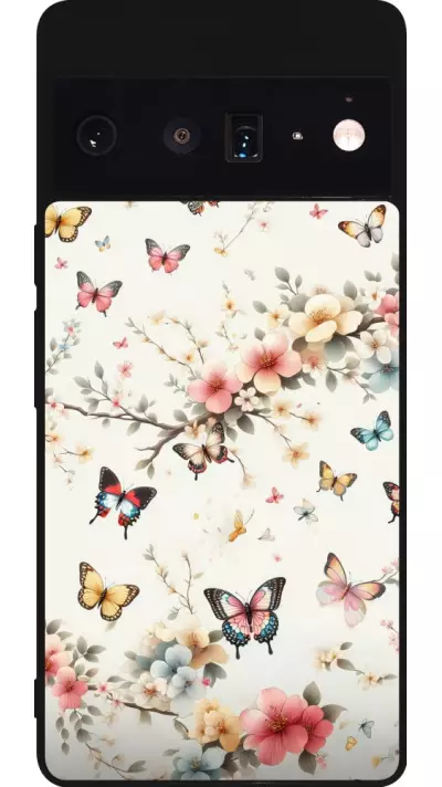Coque Google Pixel 6 Pro - Silicone rigide noir Spring 25 Papillons Légers