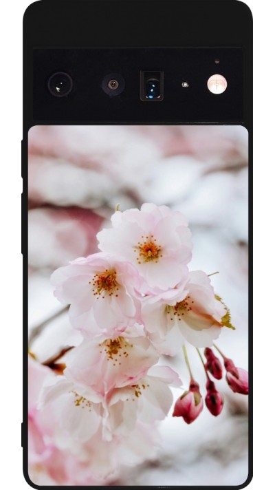 Coque Google Pixel 6 Pro - Silicone rigide noir Cherry tree Spring 2026