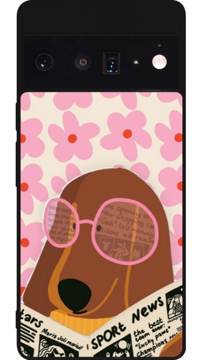 Coque Google Pixel 6 Pro - Silicone rigide noir Dog with newspaper Spring 2026