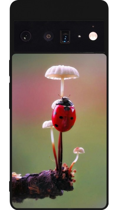Coque Google Pixel 6 Pro - Silicone rigide noir Ladybird on a mushroom Spring 2026