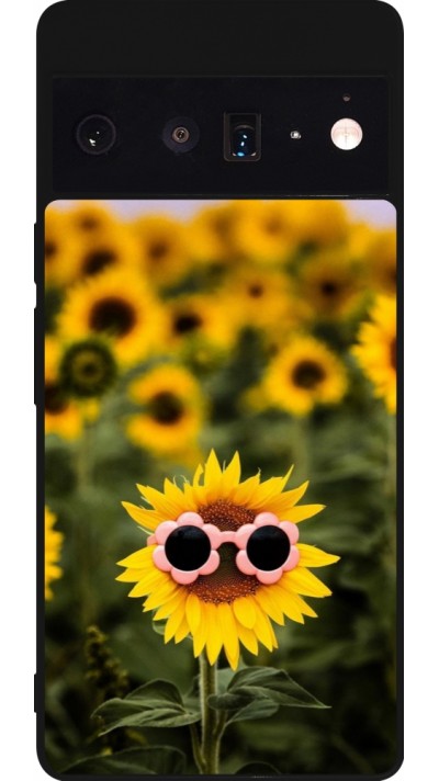 Coque Google Pixel 6 Pro - Silicone rigide noir Sunflower with glasses Spring 2026