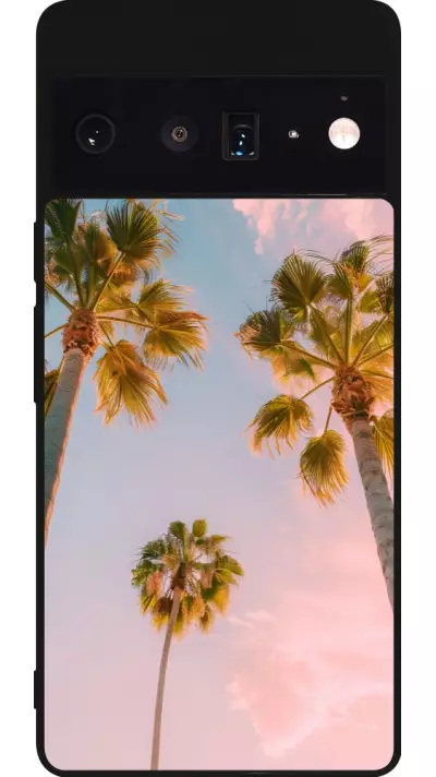 Coque Google Pixel 6 Pro - Silicone rigide noir Summer 2025 Palmiers