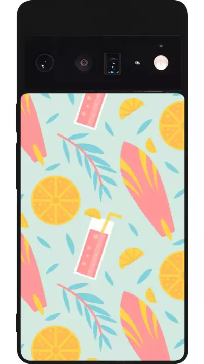 Coque Google Pixel 6 Pro - Silicone rigide noir Summer 2025 Pattern citron