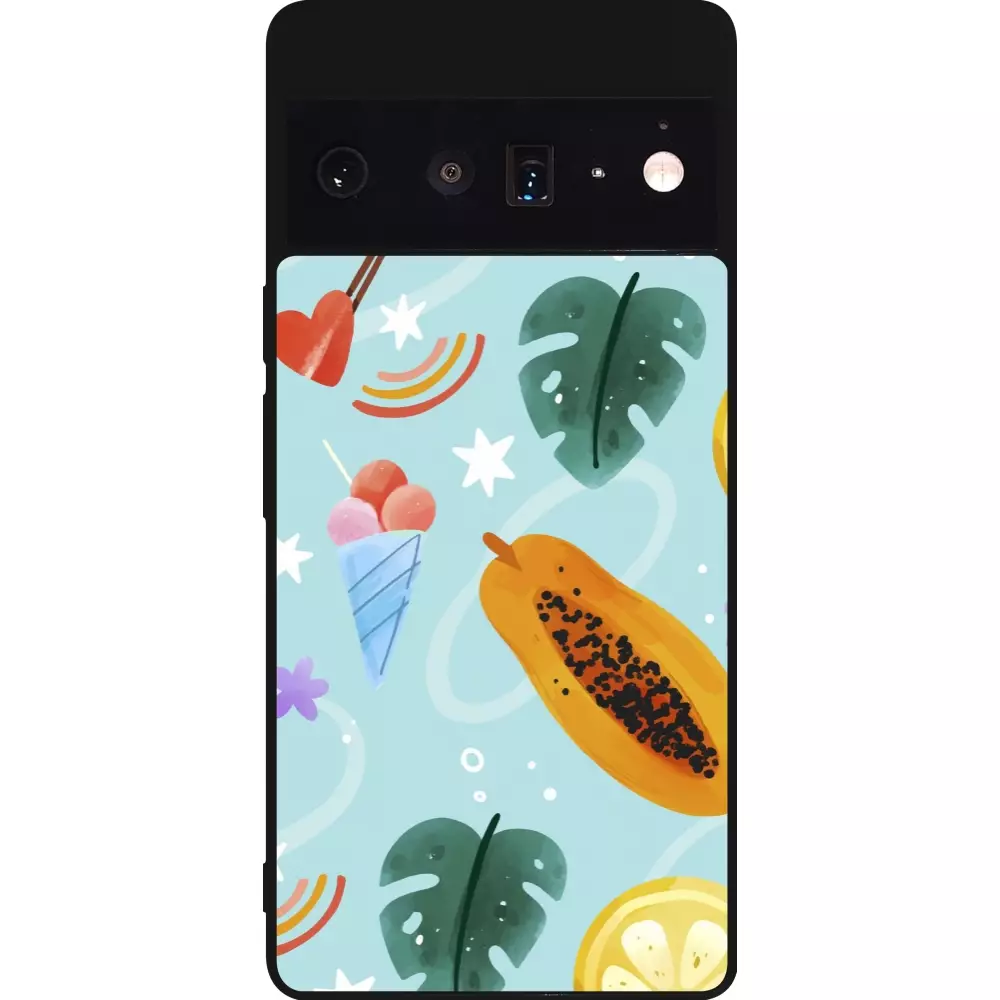 Coque Google Pixel 6 Pro - Silicone rigide noir Summer 2025 Pattern papaya