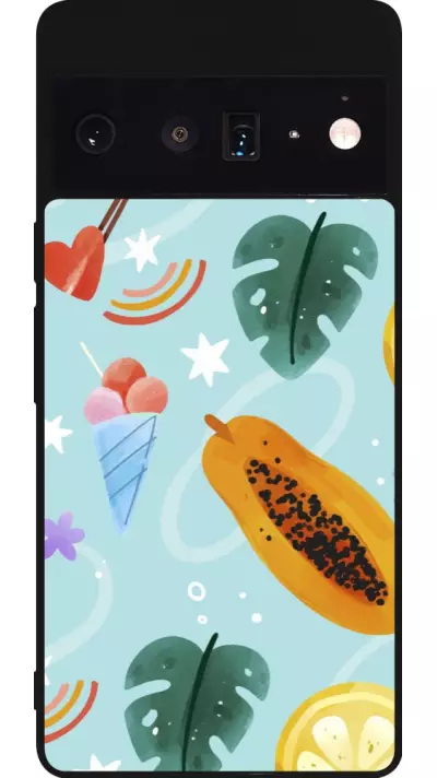 Coque Google Pixel 6 Pro - Silicone rigide noir Summer 2025 Pattern papaya