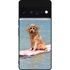 Google Pixel 6 Pro Case Hülle - Silikon schwarz Summer Dog on Paddle