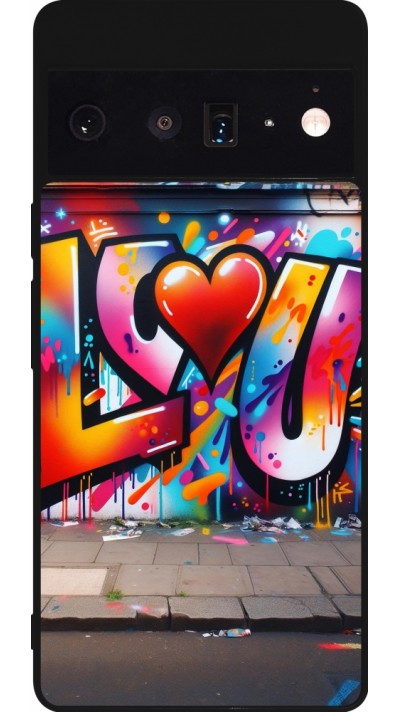 Google Pixel 6 Pro Case Hülle - Silikon schwarz Valentin 2025 Liebe U Tag