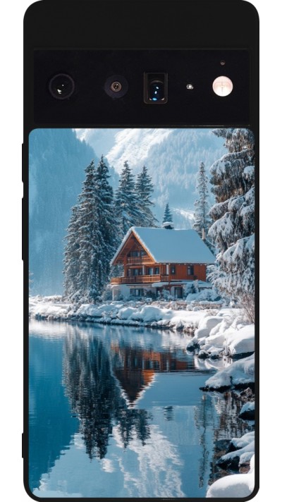 Google Pixel 6 Pro Case Hülle - Silikon schwarz Winter 25 Winter house forest day