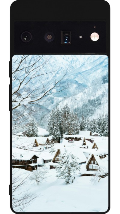 Google Pixel 6 Pro Case Hülle - Silikon schwarz Winter 25 Winter snowy landscape