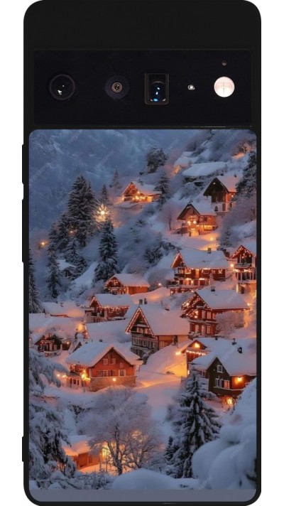 Google Pixel 6 Pro Case Hülle - Silikon schwarz Winter 25 Winter snowy village