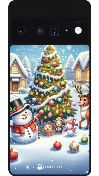 Google Pixel 6 Pro Case Hülle - Silikon schwarz Weihnachten 2023 Schneemann und Tannenbaum Google Pixel 6 Pro Case Hülle - Silikon schwarz Weihnachten 2023 Schneemann und Tannenbaum