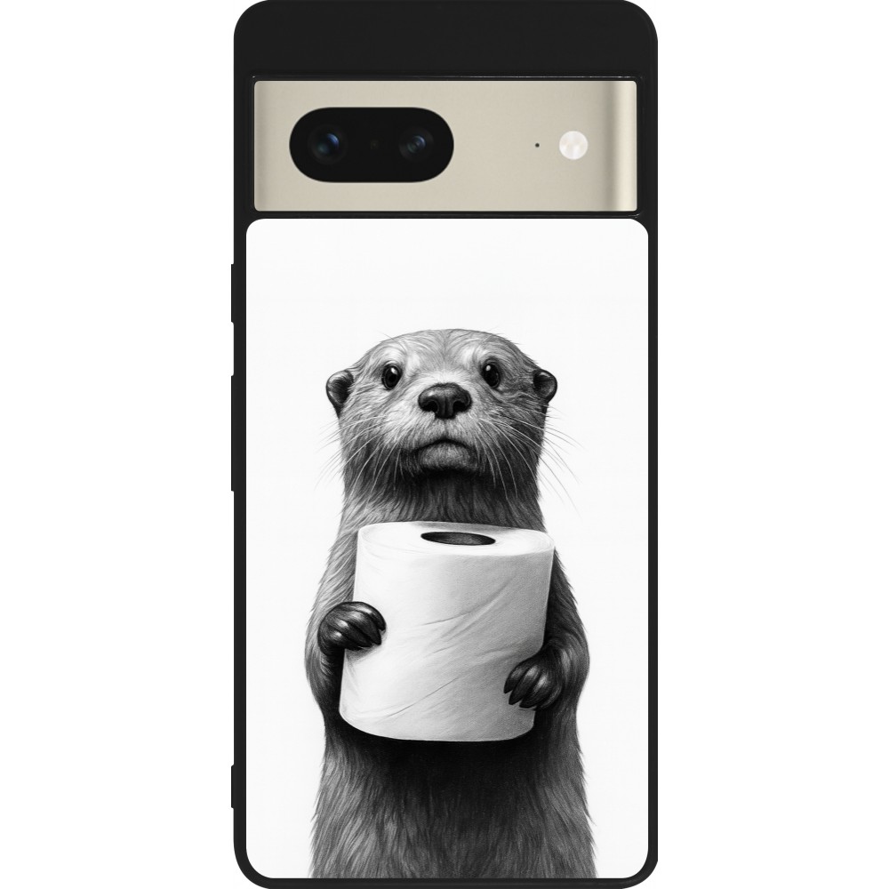 Coque Google Pixel 7 - Silicone rigide noir Loutre papier de toilette