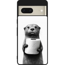 Coque Google Pixel 7 - Silicone rigide noir Loutre papier de toilette