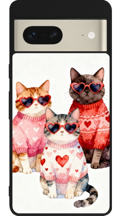 Coque Google Pixel 7 - Silicone rigide noir Saint Valentines Day 26 Cat Love