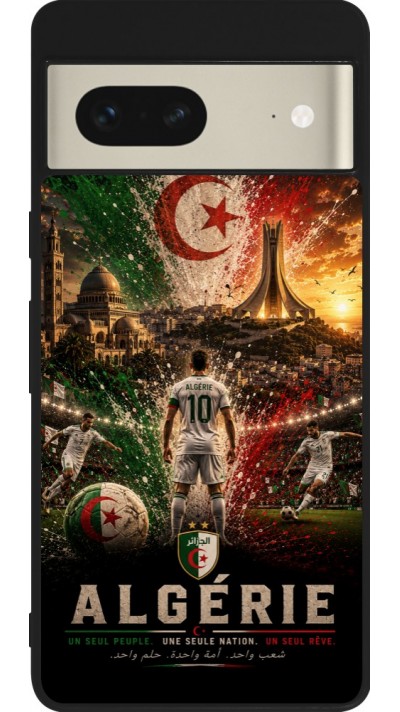 Coque Google Pixel 7 - Silicone rigide noir Football Algérie splash 2026