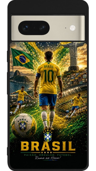 Coque Google Pixel 7 - Silicone rigide noir Football Brésil splash 2026