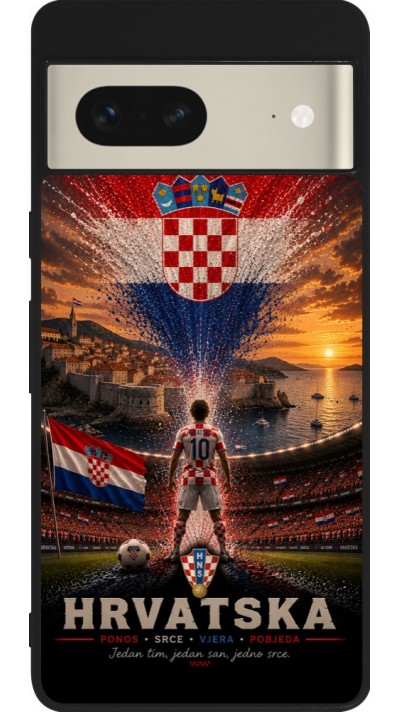 Coque Google Pixel 7 - Silicone rigide noir Football Croatie splash 2026