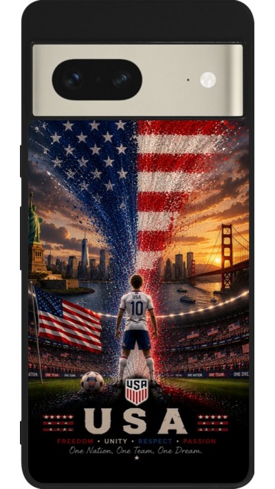 Coque Google Pixel 7 - Silicone rigide noir Football États-Unis splash 2026