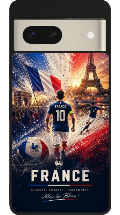 Coque Google Pixel 7 - Silicone rigide noir Football France splash 2026