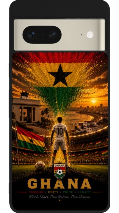 Coque Google Pixel 7 - Silicone rigide noir Football Ghana splash 2026