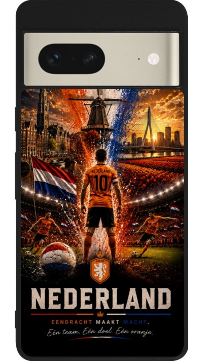 Coque Google Pixel 7 - Silicone rigide noir Football Pays-Bas splash 2026