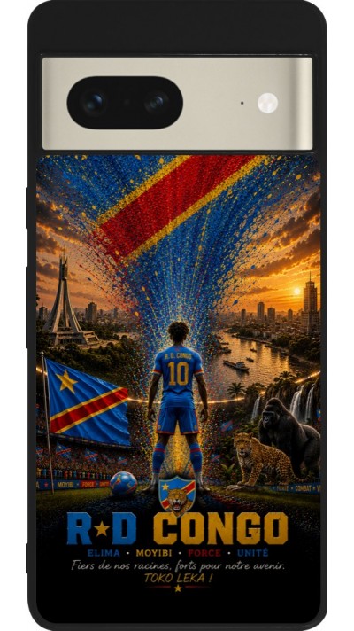 Coque Google Pixel 7 - Silicone rigide noir Football République démocratique du Congo splash 2026