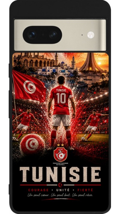 Coque Google Pixel 7 - Silicone rigide noir Football Tunisie splash 2026