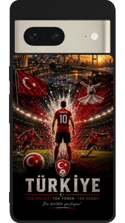 Coque Google Pixel 7 - Silicone rigide noir Football Turquie splash 2026