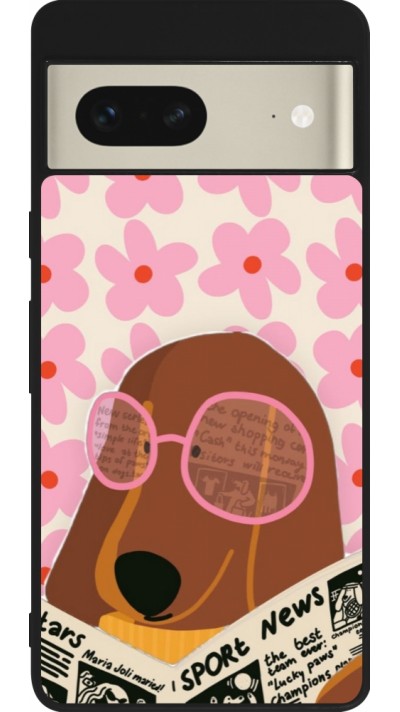 Coque Google Pixel 7 - Silicone rigide noir Dog with newspaper Spring 2026