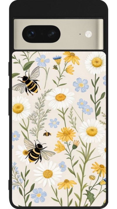 Coque Google Pixel 7 - Silicone rigide noir Pattern bees Spring 2026