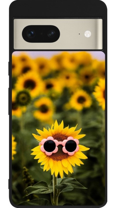 Coque Google Pixel 7 - Silicone rigide noir Sunflower with glasses Spring 2026