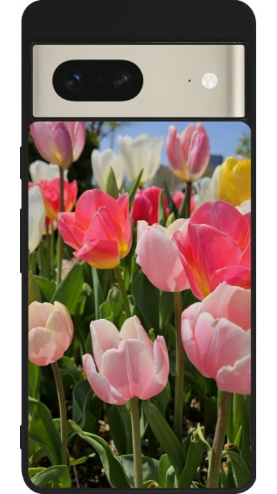 Coque Google Pixel 7 - Silicone rigide noir Tulips Spring 2026