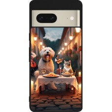 Google Pixel 7 Case Hülle - Silikon schwarz Valentin 2024 Hund & Katze Kerzenlicht