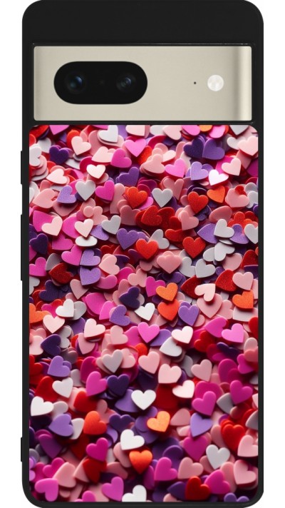Google Pixel 7 Case Hülle - Silikon schwarz Valentin 2025 Konfetti