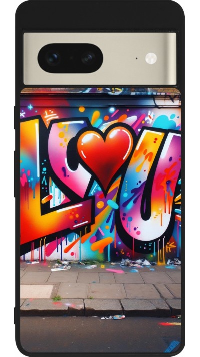 Google Pixel 7 Case Hülle - Silikon schwarz Valentin 2025 Liebe U Tag