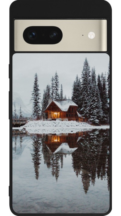 Google Pixel 7 Case Hülle - Silikon schwarz Winter 25 Winter house forest afternoon