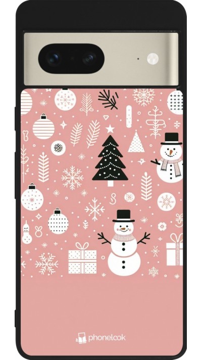 Google Pixel 7 Case Hülle - Silikon schwarz Weihnachten 2024 Rose Schneemann Weihnachten