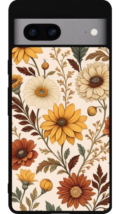 Coque Google Pixel 7a - Silicone rigide noir Autumn 25 Flower pattern