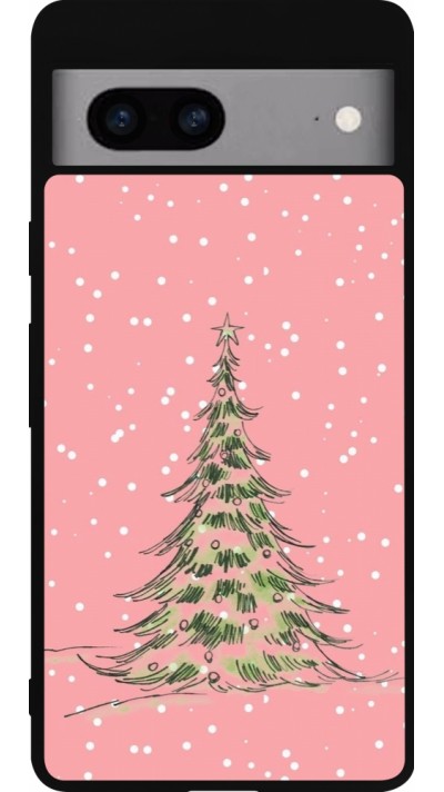 Google Pixel 7a Case Hülle - Silikon schwarz Christmas 25 Pink Tree