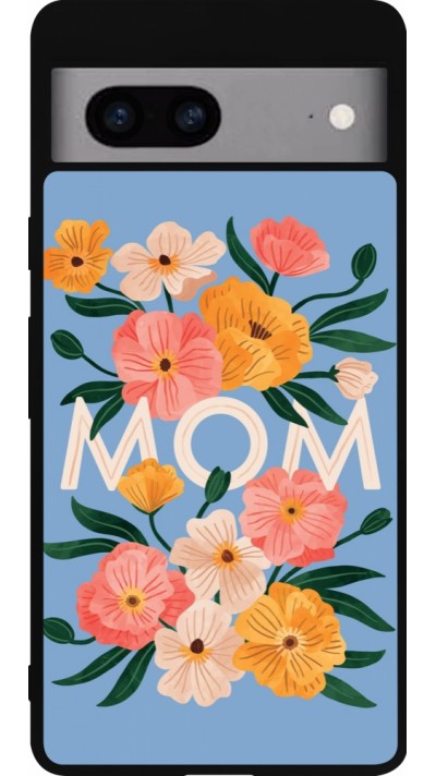 Coque Google Pixel 7a - Silicone rigide noir Mom 2026 Flowers