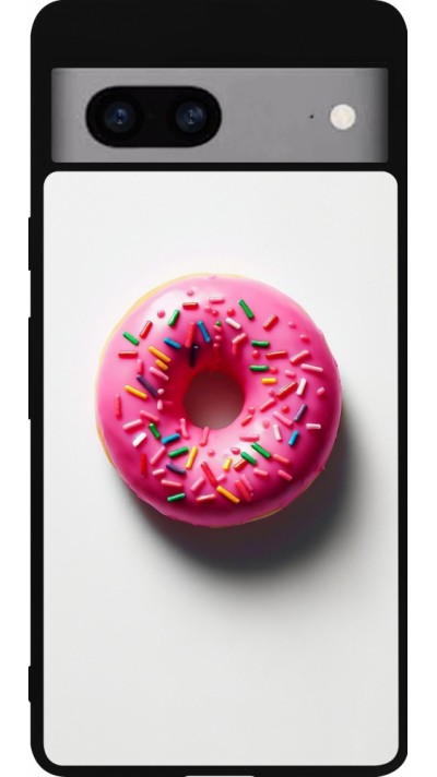 Google Pixel 7a Case Hülle - Silikon schwarz Weisser Hintergrund, pinker Donut Google Pixel 7a Case Hülle - Silikon schwarz Weisser Hintergrund, pinker Donut