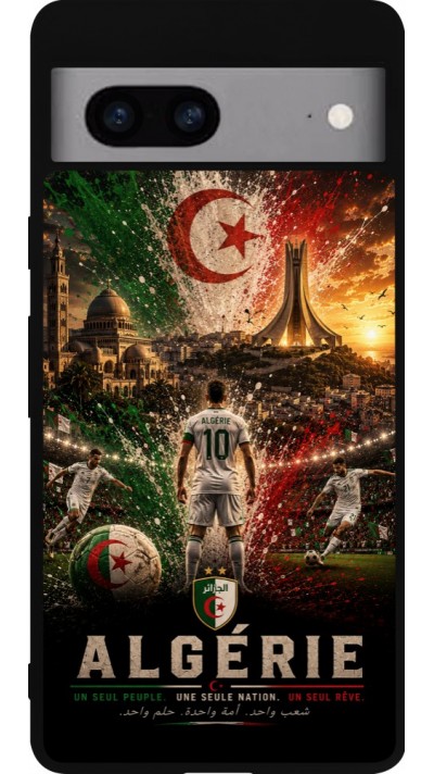 Coque Google Pixel 7a - Silicone rigide noir Football Algérie splash 2026