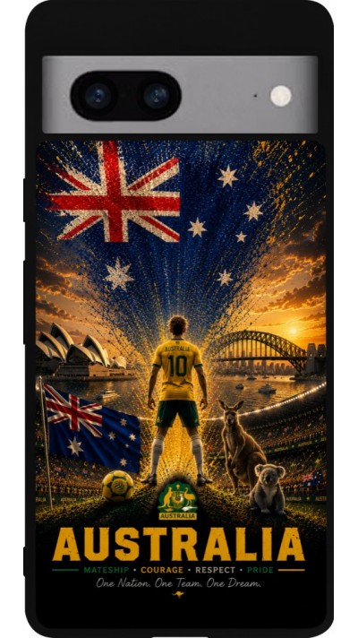 Coque Google Pixel 7a - Silicone rigide noir Football Australie splash 2026