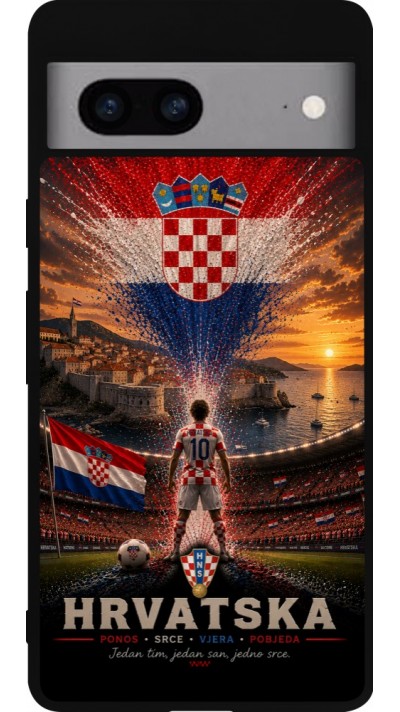 Coque Google Pixel 7a - Silicone rigide noir Football Croatie splash 2026