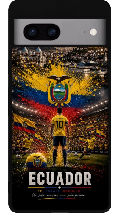 Coque Google Pixel 7a - Silicone rigide noir Football Équateur splash 2026