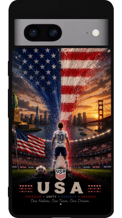 Coque Google Pixel 7a - Silicone rigide noir Football États-Unis splash 2026