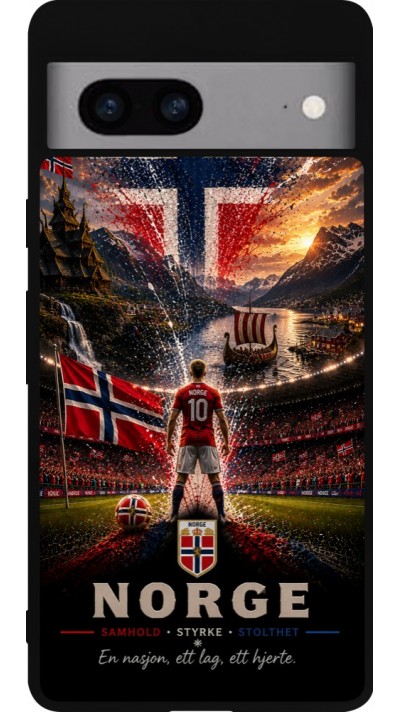 Coque Google Pixel 7a - Silicone rigide noir Football Norvège splash 2026